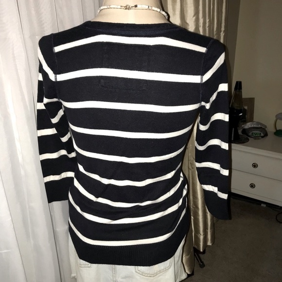 ABERCROMBIE & FITCH Y2K v-neck cotton stripe sailorcore sweater navy M - Picture 4 of 9